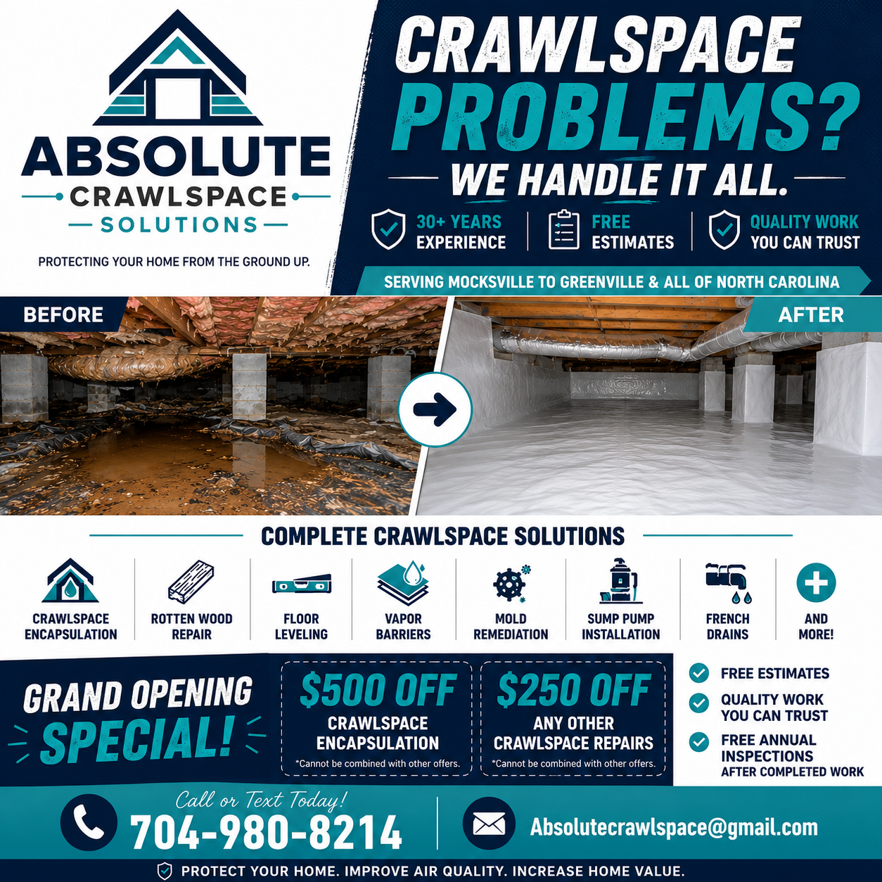 Absolute Crawlspace Solutions grand opening promotion